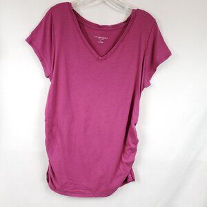 Liz Lange Maternity Pink V Neck Wide Crimped Sides Shrt Slv Womens Tee Sz XL